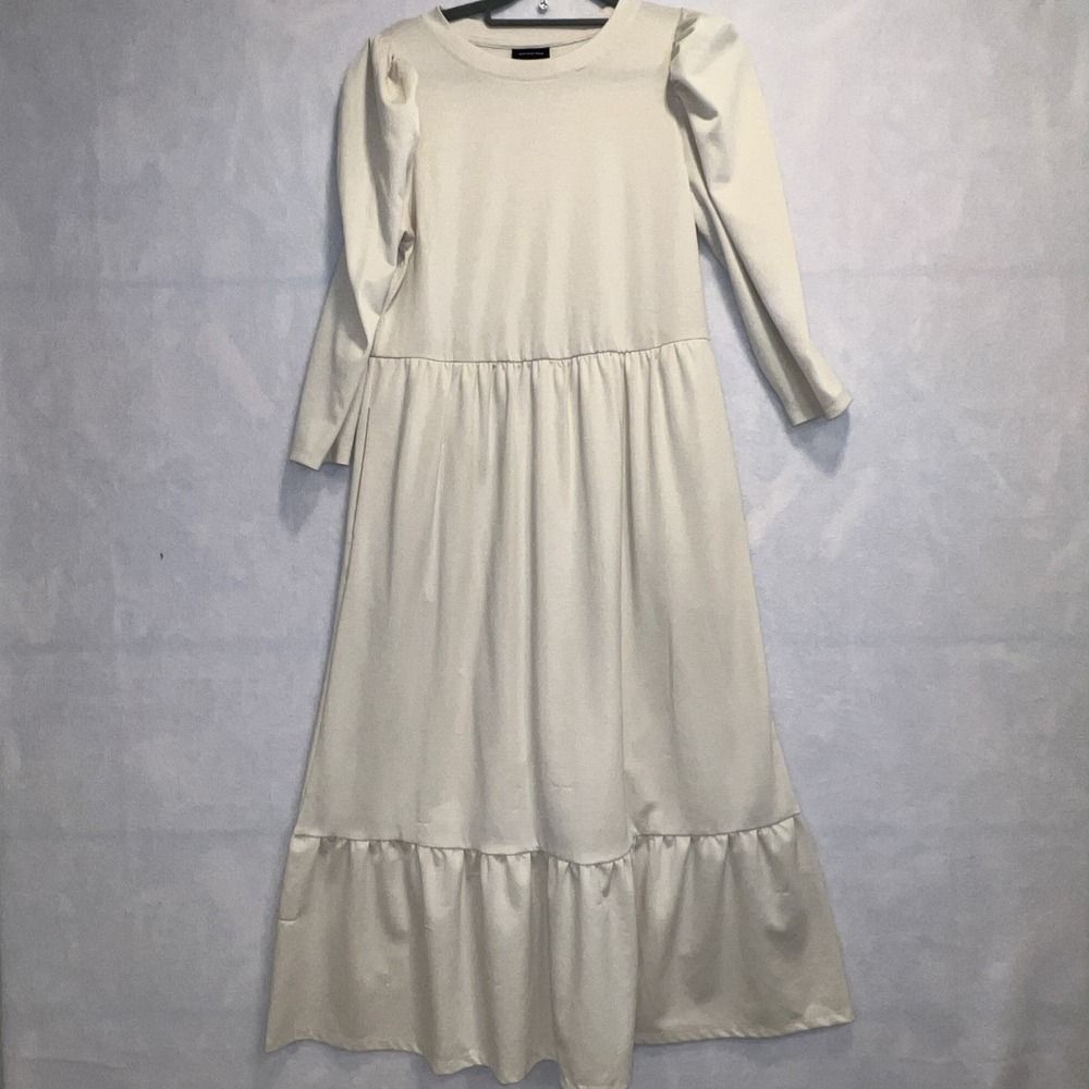Who What Wear Size XSBirch Cream Raglan Ruffle Dress Midi Neutral Layering Basic